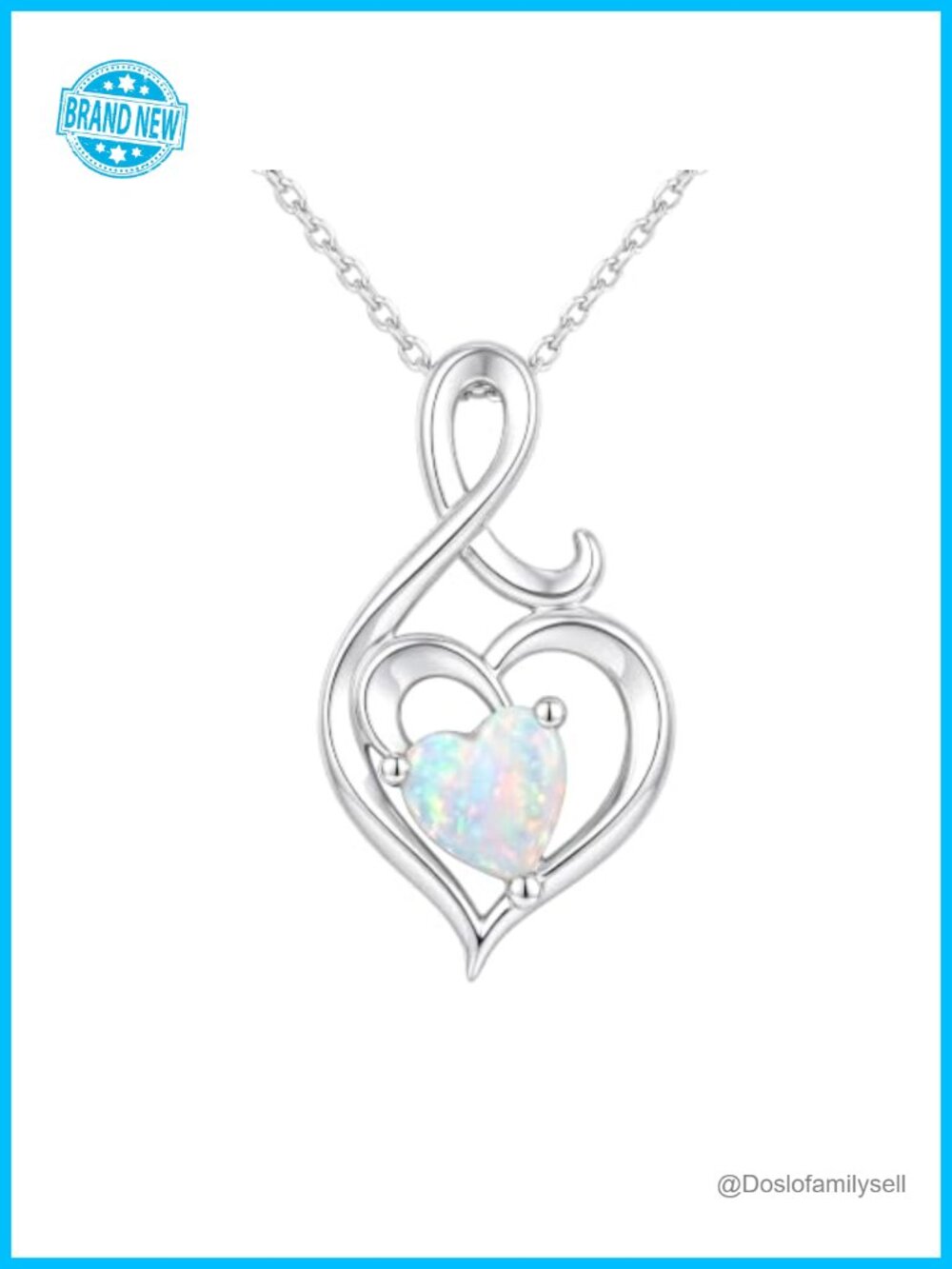 Heart Opal Pendant Necklace 14K White Gold Plated Adjustable 18+2 in Jewelry